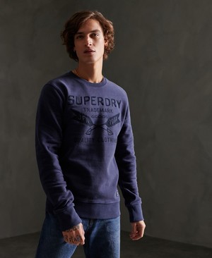 Superdry Workwear Embroidered Crew Férfi Pulóver Sötétkék | VOZTJ0543